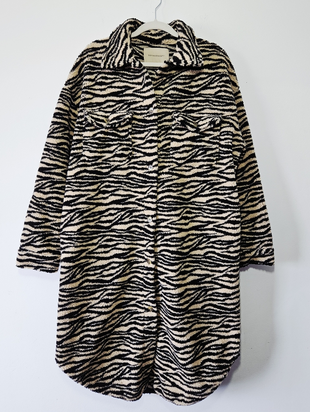 Soyaconcept Zebra Print Fleece Teddy Coat Size XL Animal Print Jacket